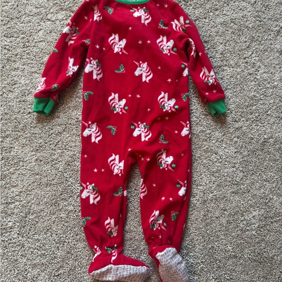 Carter’s Christmas Unicorn Fleece Pajamas Footed pajamas red holiday - 24 Months - Picture 6 of 8